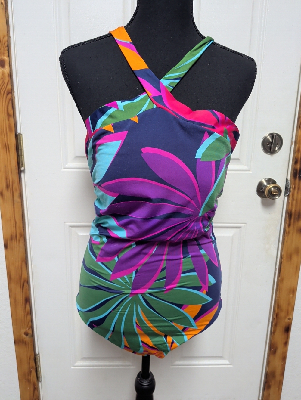 Trina Turk Women's Wailea Reversible High Neck One Piece Swimsuit Tropical Sz 12